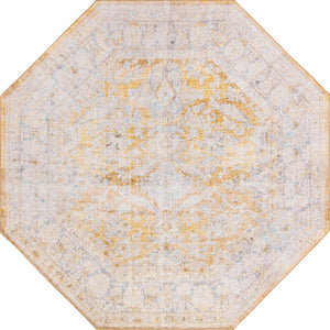 Yellow 8' x 8' Timeless Washable Octagon Rug