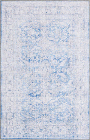 Washable Blue 3' 6 x 5' 6 Timeless Rectangle Area Rug Easy to Clean Stain Resistant & Durable Traditional Classic Vintage Design Carpet for Sale at Rug Engine