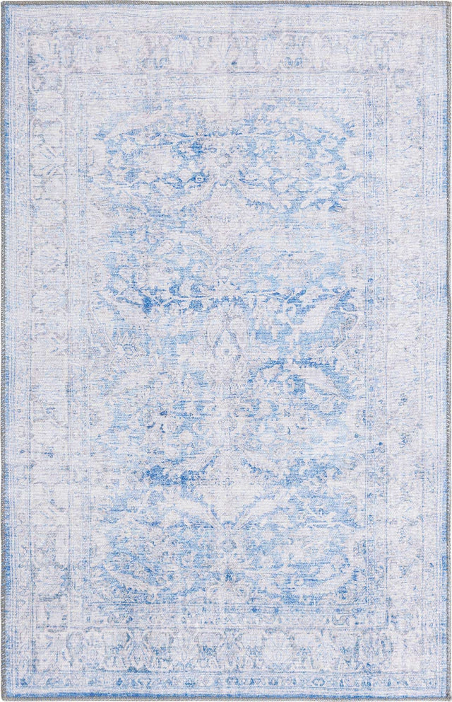 Washable Blue 3' 6 x 5' 6 Timeless Rectangle Area Rug Easy to Clean Stain Resistant & Durable Traditional Classic Vintage Design Carpet for Sale at Rug Engine
