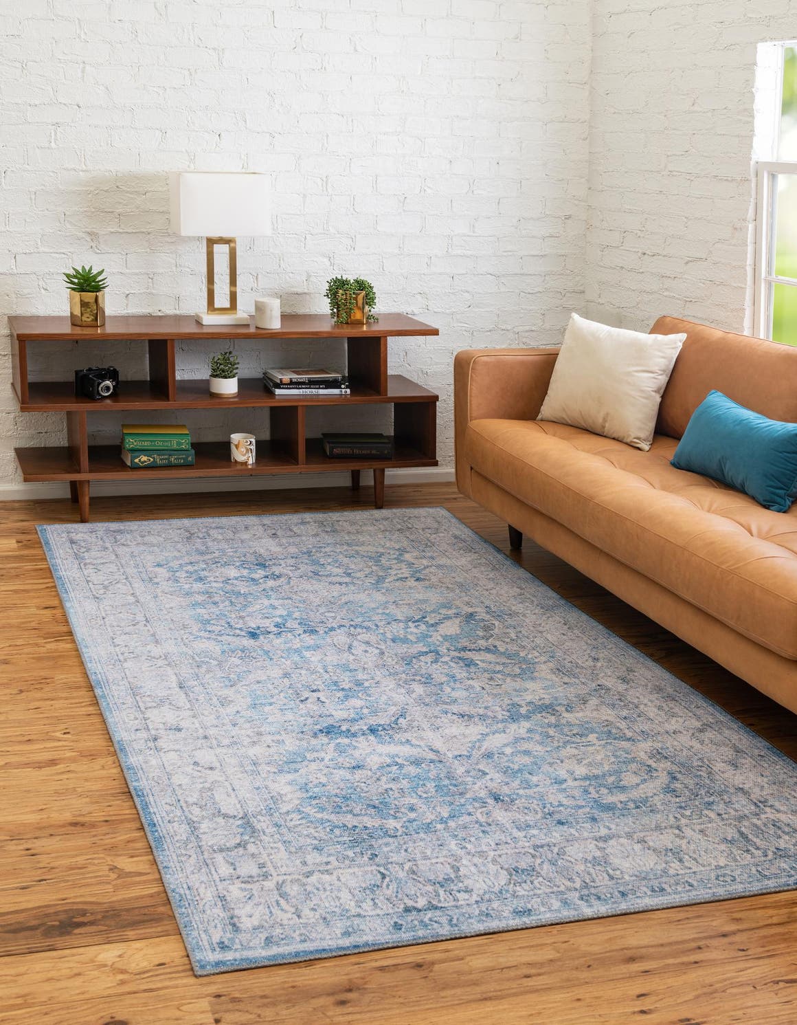 Washable Blue 2' x 3' Timeless Rectangle Area Rug Easy to Clean Stain Resistant & Durable Traditional Classic Vintage Design Carpet for Sale at Rug Engine