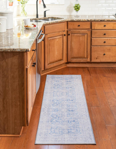 Blue 2' 6 x 12' Timeless Washable Runner Rug