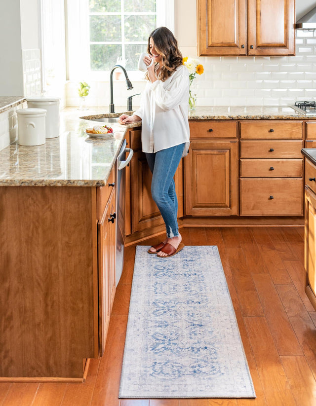 Blue 2' 6 x 12' Timeless Washable Runner Rug