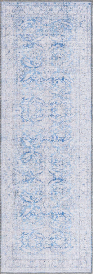 Washable Blue 2' x 6' Timeless Runner Area Rug Easy to Clean Stain Resistant & Durable Traditional Classic Vintage Design Carpet for Sale at Rug Engine