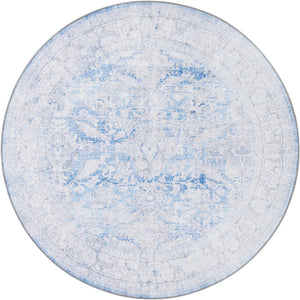 Washable Blue 3' 6 x 3' 6 Timeless Round Area Rug Easy to Clean Stain Resistant & Durable Traditional Classic Vintage Design Carpet for Sale at Rug Engine