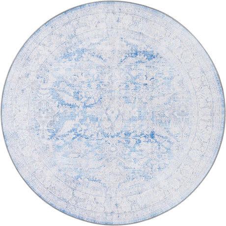 Blue 4' x 4' Timeless Washable Round Rug