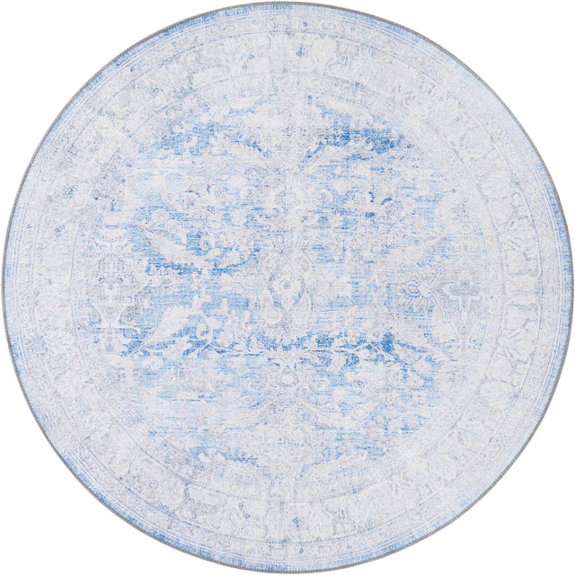 Washable Blue 3' 6 x 3' 6 Timeless Round Area Rug Easy to Clean Stain Resistant & Durable Traditional Classic Vintage Design Carpet for Sale at Rug Engine