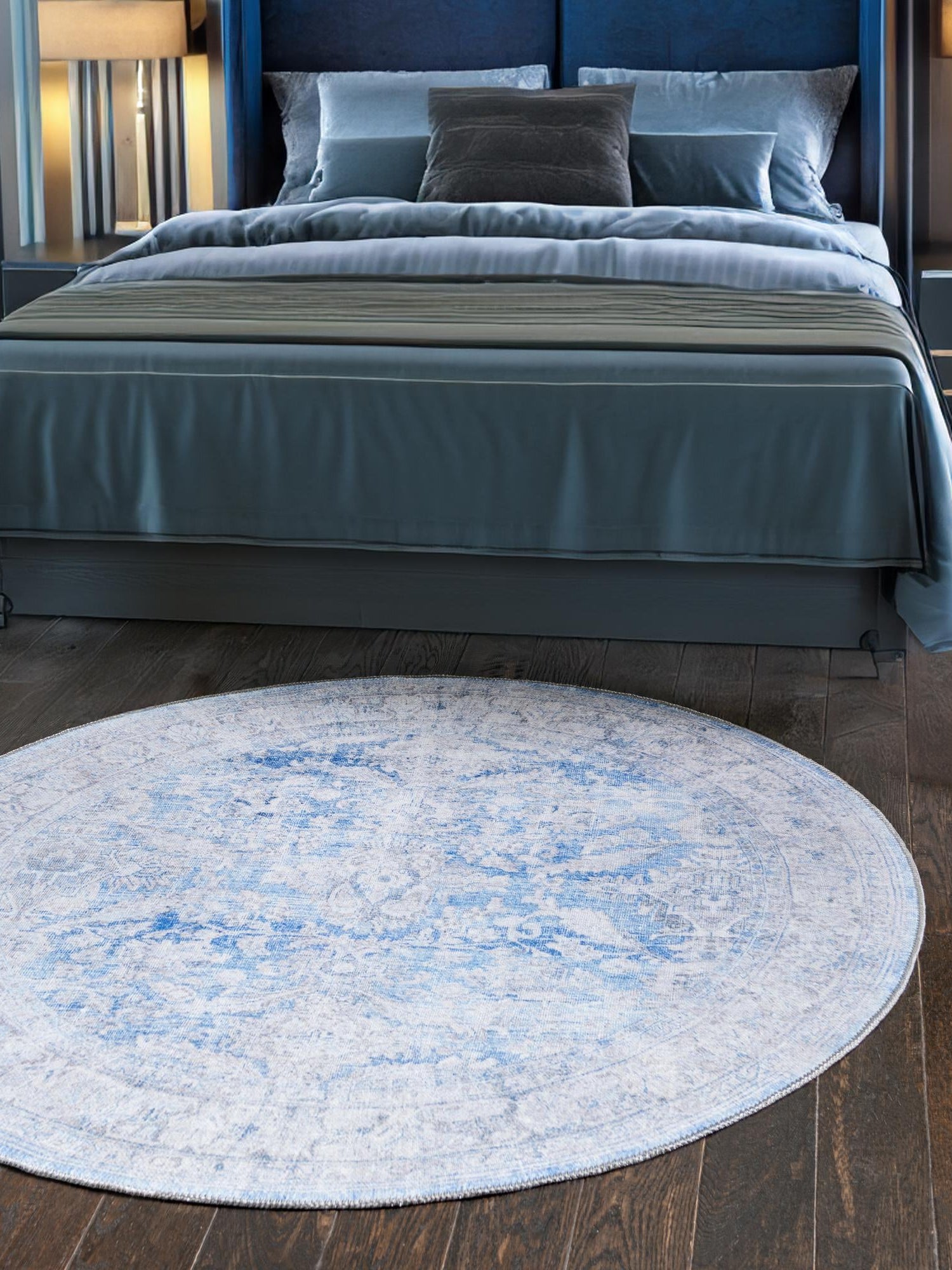 Washable Blue 3' 6 x 3' 6 Timeless Round Area Rug Easy to Clean Stain Resistant & Durable Traditional Classic Vintage Design Carpet for Sale at Rug Engine