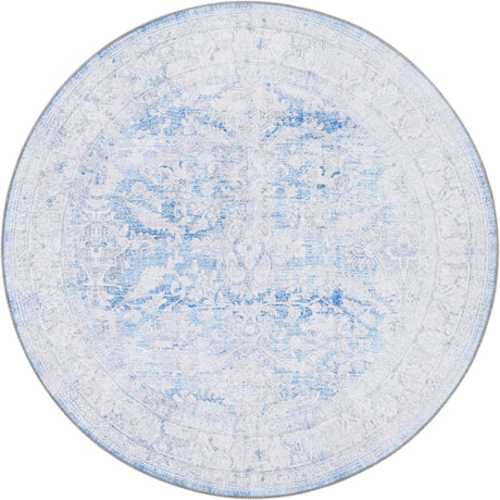 Blue 5' x 5' Timeless Washable Round Rug