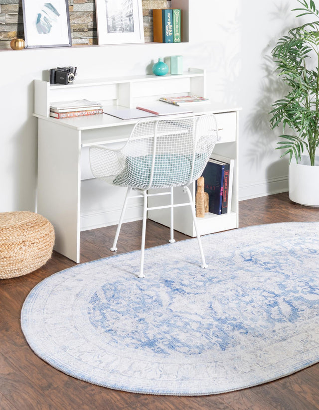 Blue 5' x 8' Timeless Washable Oval Rug