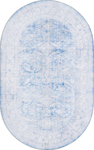 Blue 5' x 8' Timeless Washable Oval Rug