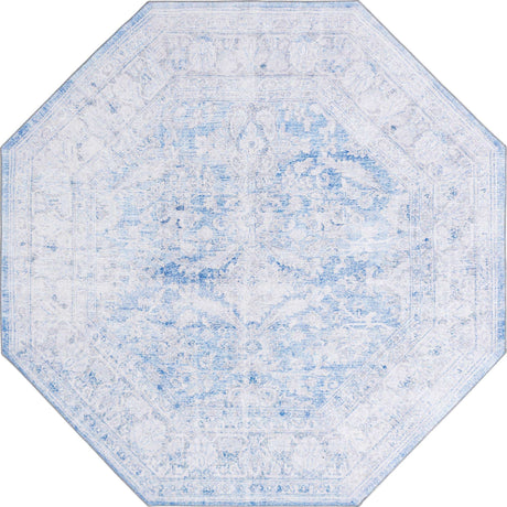 Blue 8' x 8' Timeless Washable Octagon Rug