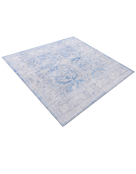 Washable Blue 7' 6 x 7' 6 Timeless Square Area Rug Easy to Clean Stain Resistant & Durable Traditional Classic Vintage Design Carpet for Sale at Rug Engine