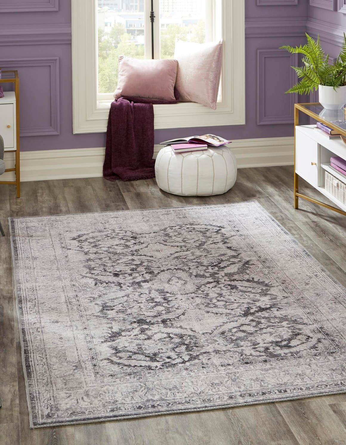 Washable Charcoal 2' x 3' Timeless Rectangle Area Rug Easy to Clean Stain Resistant & Durable Traditional Classic Vintage Design Carpet for Sale at Rug Engine