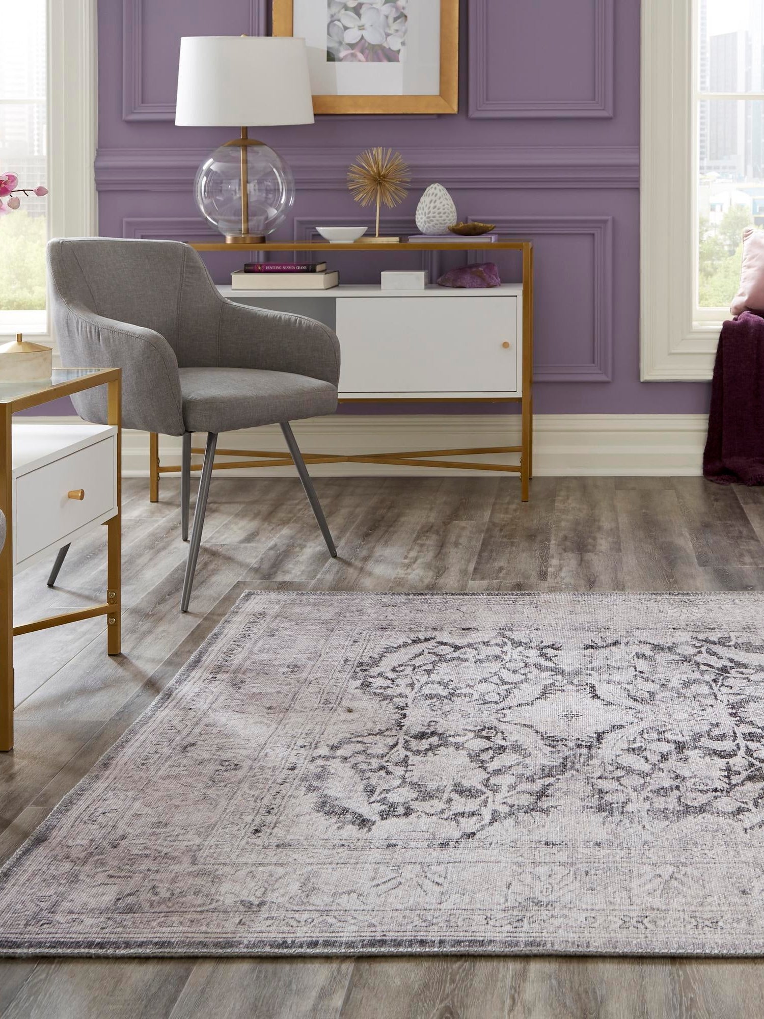 Washable Charcoal 3' 6 x 5' 6 Timeless Rectangle Area Rug Easy to Clean Stain Resistant & Durable Traditional Classic Vintage Design Carpet for Sale at Rug Engine