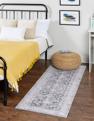 Washable Charcoal 2' x 6' Timeless Runner Area Rug Easy to Clean Stain Resistant & Durable Traditional Classic Vintage Design Carpet for Sale at Rug Engine