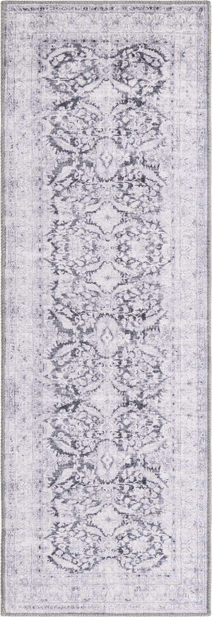 Washable Charcoal 2' x 6' Timeless Runner Area Rug Easy to Clean Stain Resistant & Durable Traditional Classic Vintage Design Carpet for Sale at Rug Engine