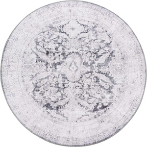 Washable Charcoal 3' 6 x 3' 6 Timeless Round Area Rug Easy to Clean Stain Resistant & Durable Traditional Classic Vintage Design Carpet for Sale at Rug Engine
