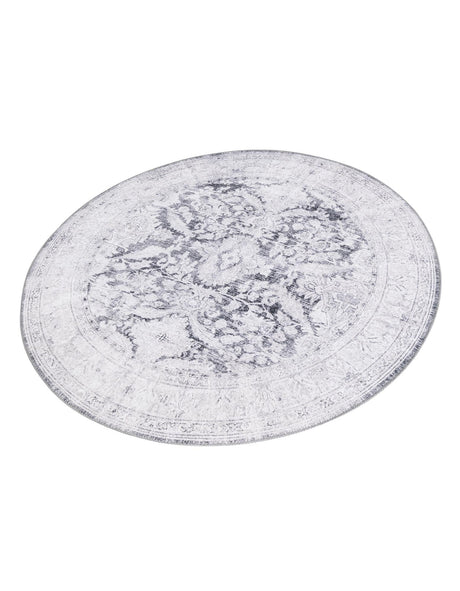 Washable Charcoal 5' x 5' Timeless Round Area Rug Easy to Clean Stain Resistant & Durable Traditional Classic Vintage Design Carpet for Sale at Rug Engine