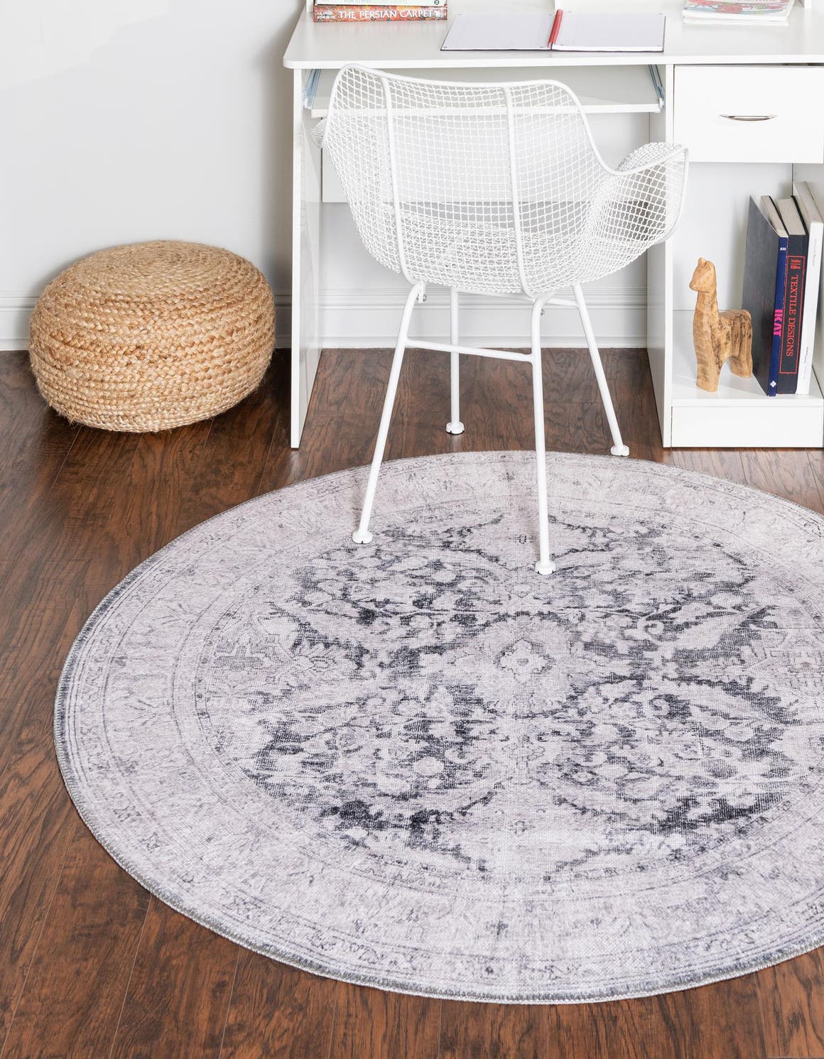 Washable Charcoal 3' 6 x 3' 6 Timeless Round Area Rug Easy to Clean Stain Resistant & Durable Traditional Classic Vintage Design Carpet for Sale at Rug Engine