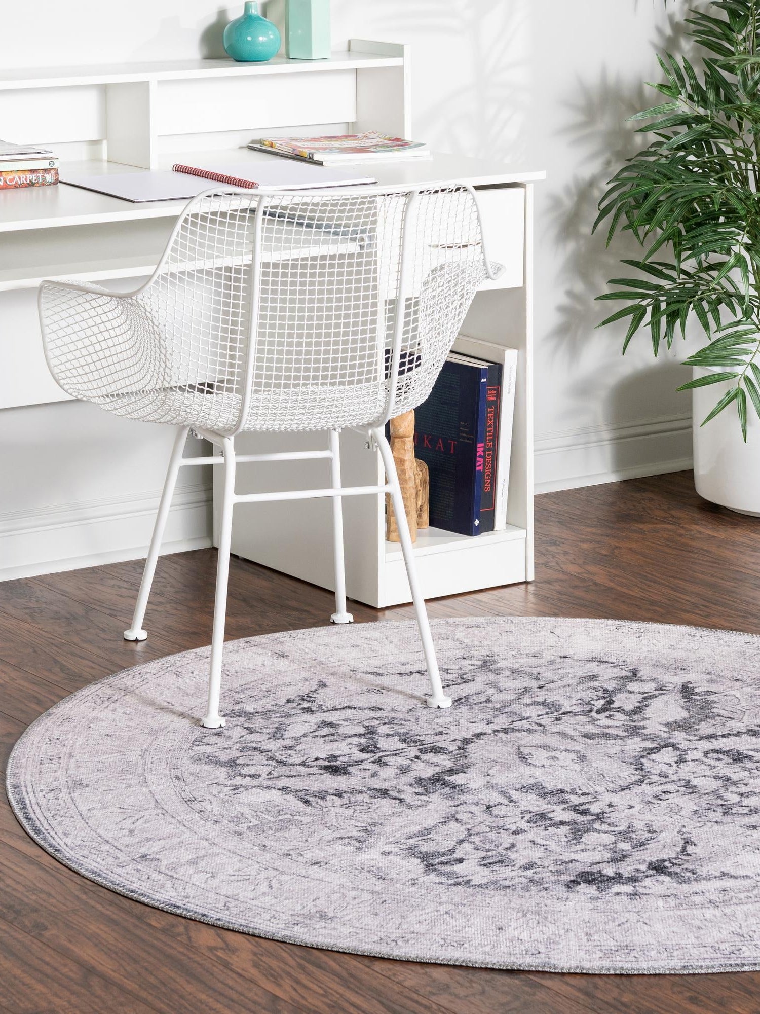 Washable Charcoal 7' 7 x 7' 7 Timeless Round Area Rug Easy to Clean Stain Resistant & Durable Traditional Classic Vintage Design Carpet for Sale at Rug Engine