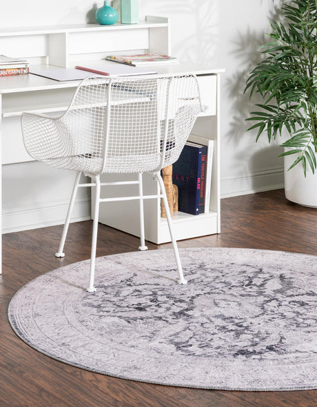 Washable Charcoal 7' 7 x 7' 7 Timeless Round Area Rug Easy to Clean Stain Resistant & Durable Traditional Classic Vintage Design Carpet for Sale at Rug Engine