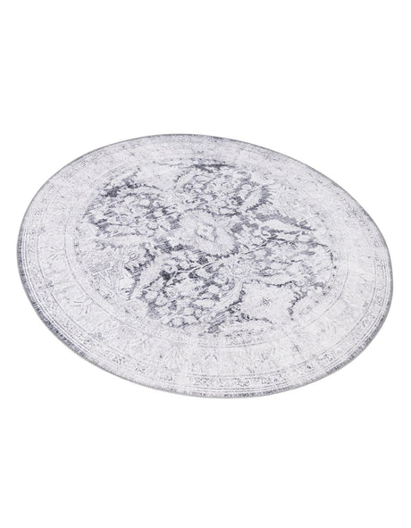 Washable Charcoal 5' x 5' Timeless Round Area Rug Easy to Clean Stain Resistant & Durable Traditional Classic Vintage Design Carpet for Sale at Rug Engine