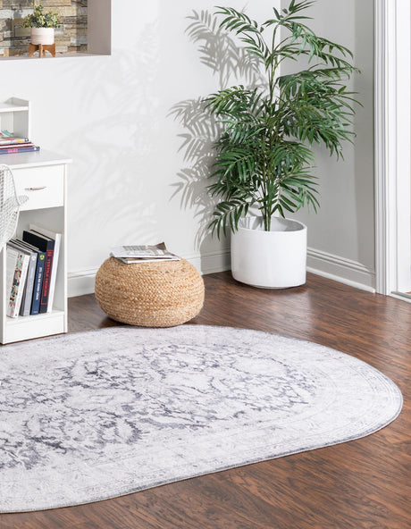 Washable Charcoal 7' 6 x 10' 6 Timeless Oval Area Rug Easy to Clean Stain Resistant & Durable Traditional Classic Vintage Design Carpet for Sale at Rug Engine
