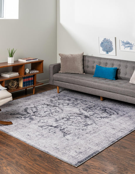 Washable Charcoal 7' 6 x 7' 6 Timeless Square Area Rug Easy to Clean Stain Resistant & Durable Traditional Classic Vintage Design Carpet for Sale at Rug Engine