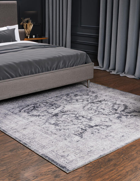 Washable Charcoal 7' 6 x 7' 6 Timeless Square Area Rug Easy to Clean Stain Resistant & Durable Traditional Classic Vintage Design Carpet for Sale at Rug Engine