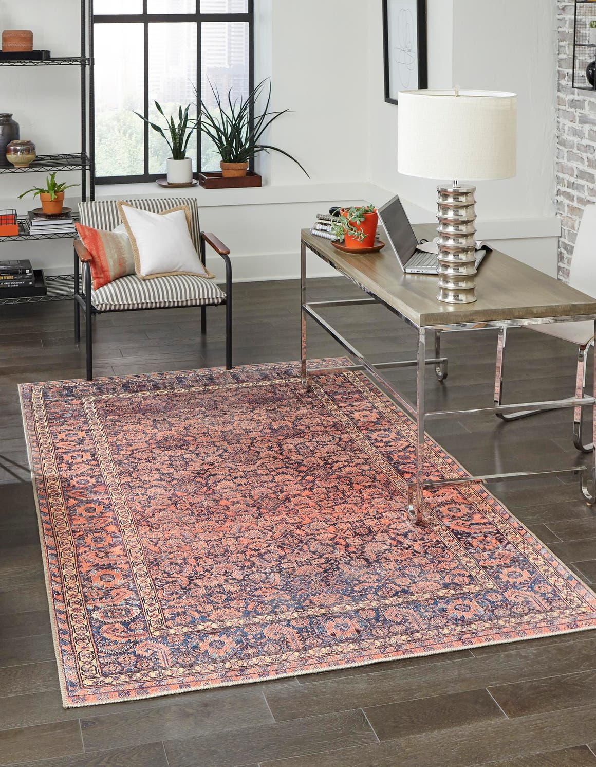 Washable Navy Blue 3' 6 x 5' 6 Timeless Rectangle Area Rug Easy to Clean Stain Resistant & Durable Traditional Classic Vintage Design Carpet for Sale at Rug Engine