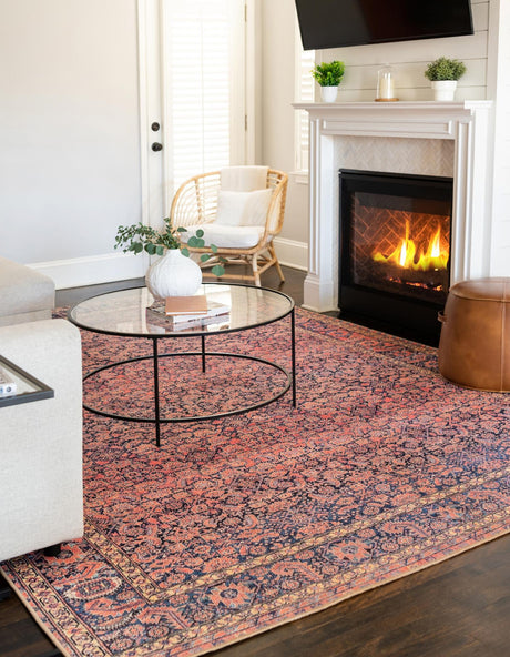 Washable Navy Blue 3' 6 x 5' 6 Timeless Rectangle Area Rug Easy to Clean Stain Resistant & Durable Traditional Classic Vintage Design Carpet for Sale at Rug Engine