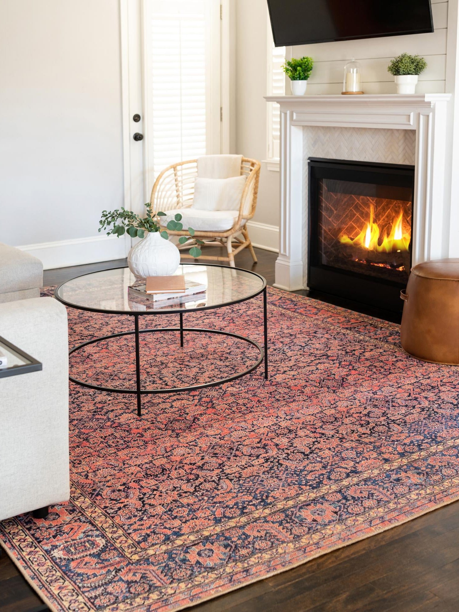 Washable Navy Blue 8' 4 x 12' Timeless Rectangle Area Rug Easy to Clean Stain Resistant & Durable Traditional Classic Vintage Design Carpet for Sale at Rug Engine