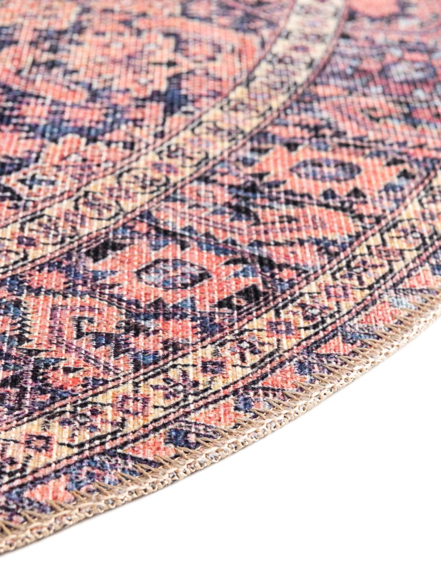 Washable Navy Blue 5' x 5' Timeless Round Area Rug Easy to Clean Stain Resistant & Durable Traditional Classic Vintage Design Carpet for Sale at Rug Engine