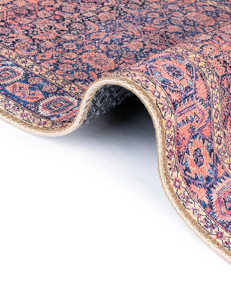 Washable Navy Blue 7' 7 x 7' 7 Timeless Round Area Rug Easy to Clean Stain Resistant & Durable Traditional Classic Vintage Design Carpet for Sale at Rug Engine