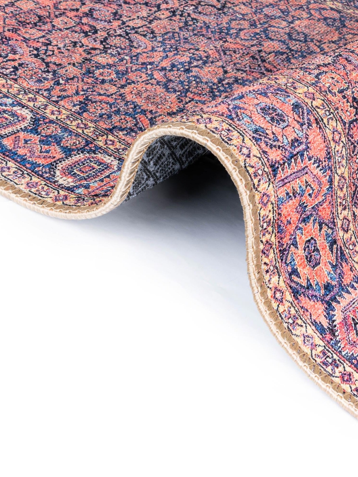 Washable Navy Blue 5' x 5' Timeless Round Area Rug Easy to Clean Stain Resistant & Durable Traditional Classic Vintage Design Carpet for Sale at Rug Engine