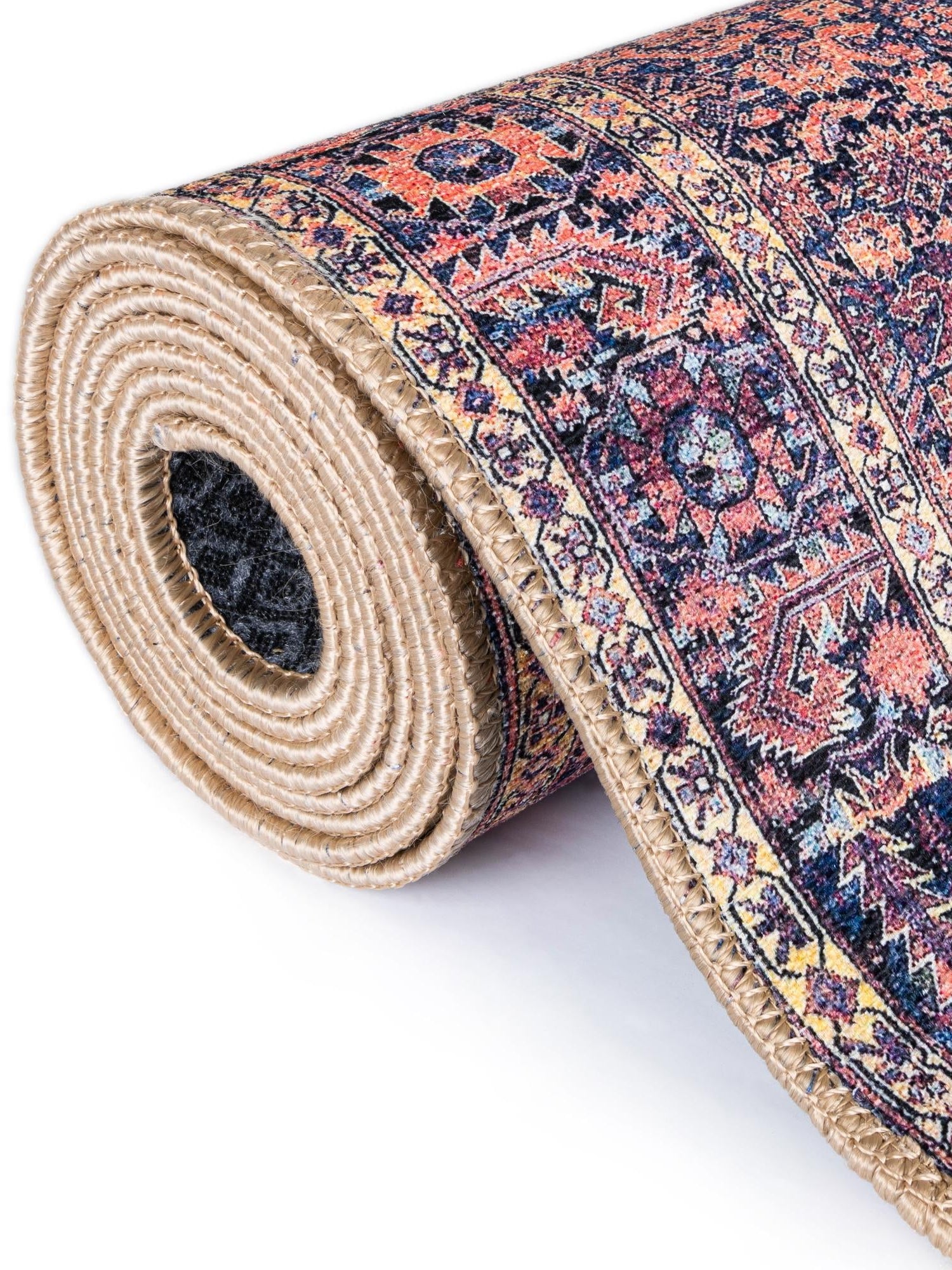 Washable Navy Blue 5' x 5' Timeless Round Area Rug Easy to Clean Stain Resistant & Durable Traditional Classic Vintage Design Carpet for Sale at Rug Engine