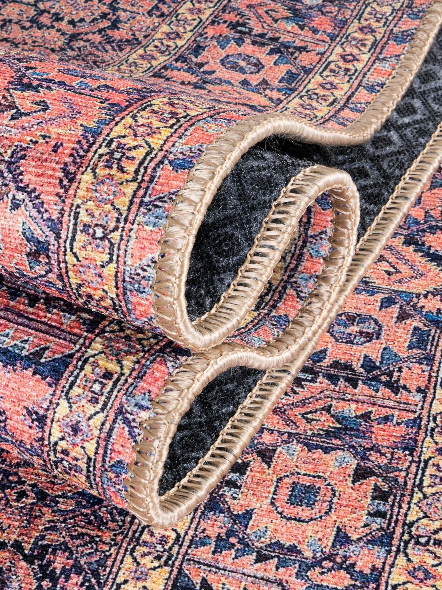 Washable Navy Blue 5' x 5' Timeless Round Area Rug Easy to Clean Stain Resistant & Durable Traditional Classic Vintage Design Carpet for Sale at Rug Engine