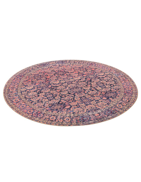Washable Navy Blue 5' x 5' Timeless Round Area Rug Easy to Clean Stain Resistant & Durable Traditional Classic Vintage Design Carpet for Sale at Rug Engine