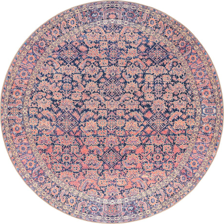 Washable Navy Blue 7' 7 x 7' 7 Timeless Round Area Rug Easy to Clean Stain Resistant & Durable Traditional Classic Vintage Design Carpet for Sale at Rug Engine
