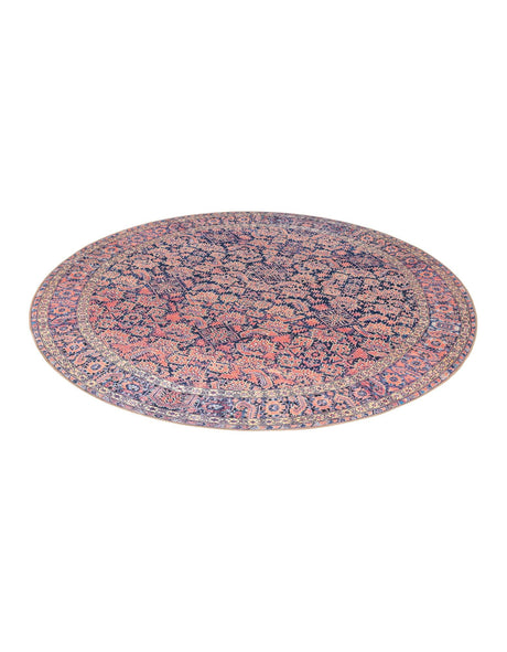 Washable Navy Blue 7' 7 x 7' 7 Timeless Round Area Rug Easy to Clean Stain Resistant & Durable Traditional Classic Vintage Design Carpet for Sale at Rug Engine