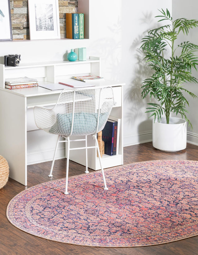 Navy Blue 5' x 8' Timeless Washable Oval Rug