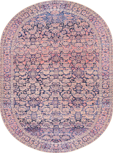 Washable Navy Blue 7' 6 x 10' 6 Timeless Oval Area Rug Easy to Clean Stain Resistant & Durable Traditional Classic Vintage Design Carpet for Sale at Rug Engine