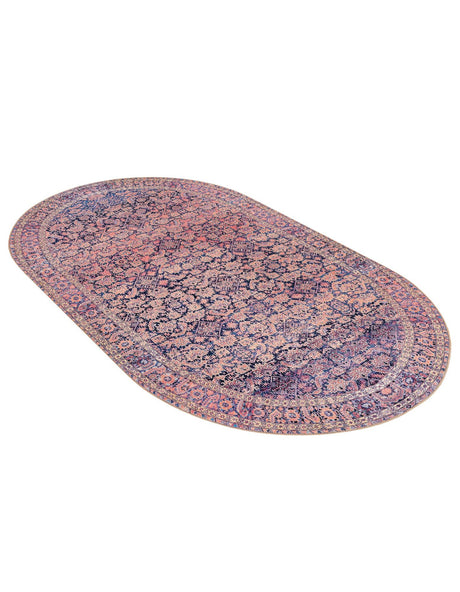 Washable Navy Blue 7' 6 x 10' 6 Timeless Oval Area Rug Easy to Clean Stain Resistant & Durable Traditional Classic Vintage Design Carpet for Sale at Rug Engine
