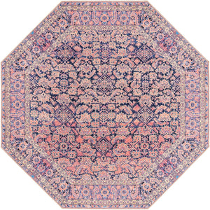 Washable Navy Blue 7' 6 x 7' 6 Timeless Octagon Area Rug Easy to Clean Stain Resistant & Durable Traditional Classic Vintage Design Carpet for Sale at Rug Engine