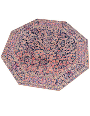 Washable Navy Blue 7' 6 x 7' 6 Timeless Octagon Area Rug Easy to Clean Stain Resistant & Durable Traditional Classic Vintage Design Carpet for Sale at Rug Engine
