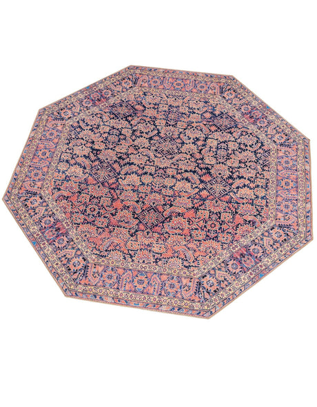 Washable Navy Blue 7' 6 x 7' 6 Timeless Octagon Area Rug Easy to Clean Stain Resistant & Durable Traditional Classic Vintage Design Carpet for Sale at Rug Engine
