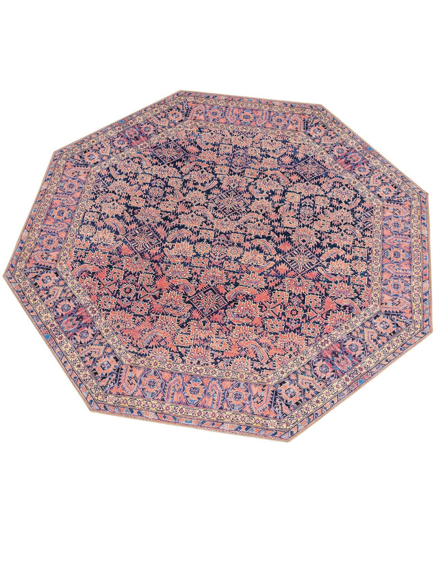 Washable Navy Blue 7' 6 x 7' 6 Timeless Octagon Area Rug Easy to Clean Stain Resistant & Durable Traditional Classic Vintage Design Carpet for Sale at Rug Engine