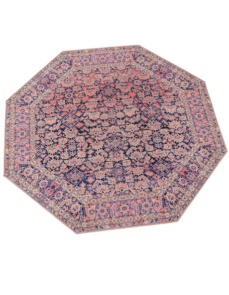 Washable Navy Blue 7' 6 x 7' 6 Timeless Octagon Area Rug Easy to Clean Stain Resistant & Durable Traditional Classic Vintage Design Carpet for Sale at Rug Engine