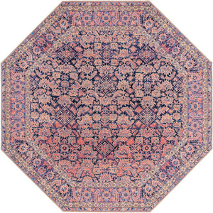 Washable Navy Blue 7' 6 x 7' 6 Timeless Octagon Area Rug Easy to Clean Stain Resistant & Durable Traditional Classic Vintage Design Carpet for Sale at Rug Engine