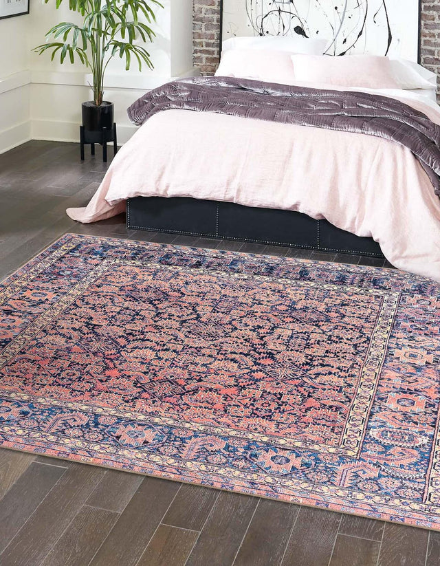 Washable Navy Blue 7' 6 x 7' 6 Timeless Square Area Rug Easy to Clean Stain Resistant & Durable Traditional Classic Vintage Design Carpet for Sale at Rug Engine